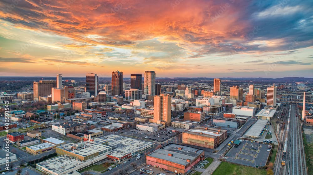 Birmingham skyline at sunset